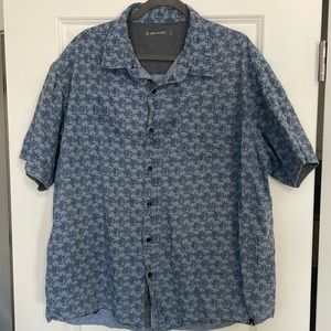 Men's 2x air walk palm tree blue 100% cotton short sleeve button down
